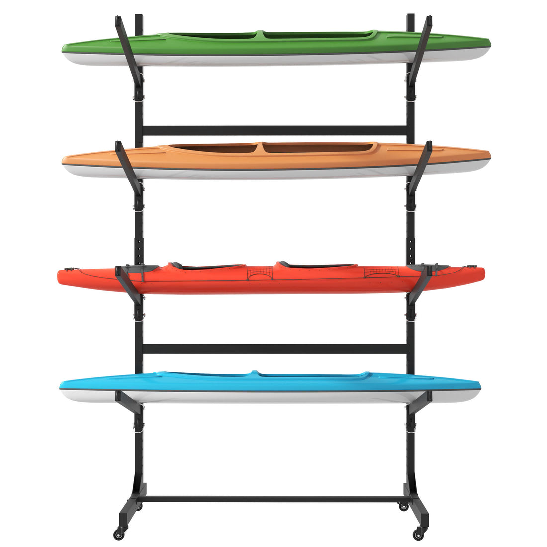 Freestanding Kayak Storage Rack With Lockable Wheels For Kayak, Canoe, Sup &amp; Surfboard