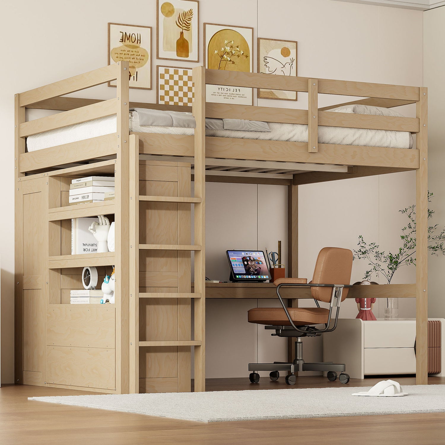 Loft Bed With Built In Wardrobe, Desk, Shelves And Drawers
