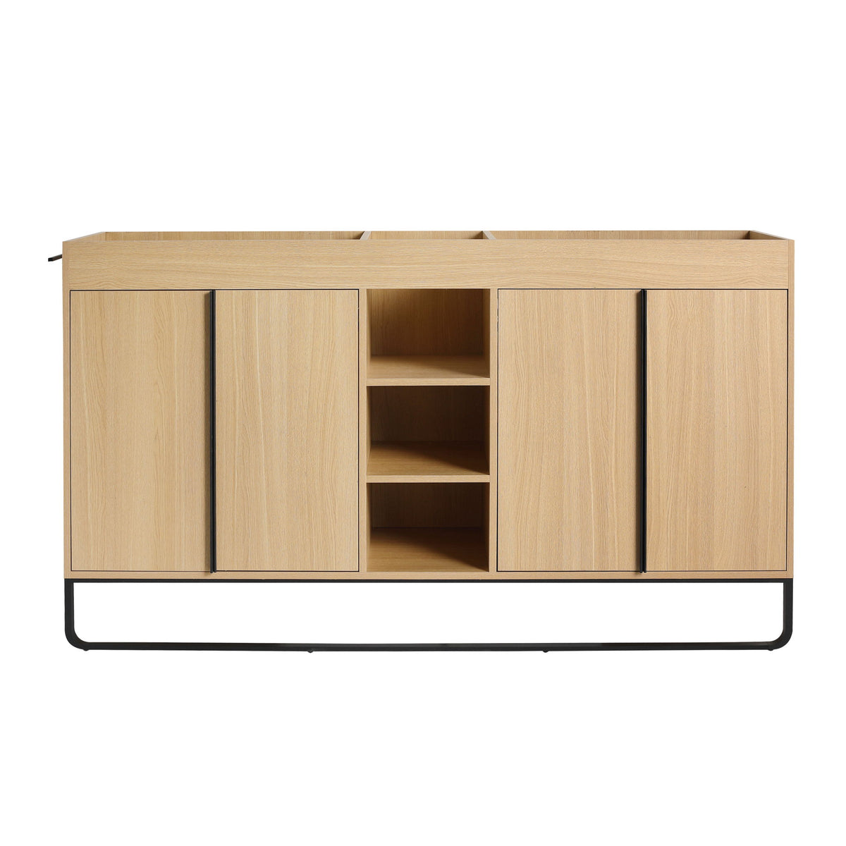 58" Freestanding Bathroom Cabinet With 4 Soft Close Doors &amp; 3 Open Racks (Vanity Only, No Sink) - Oak