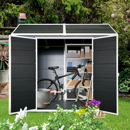 Resin Outdoor Storage Shed Waterproof Shed With Floor &amp; Two Windows &amp; Lockable Door, Tool Shed For Garden, Patio, Backyard