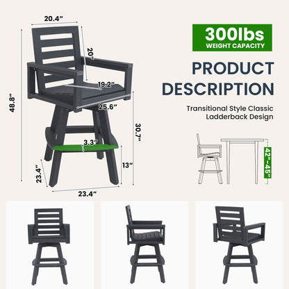 Outdoor Swivel Bar Chair, Ladderback With Wide &amp; Thickened Frame