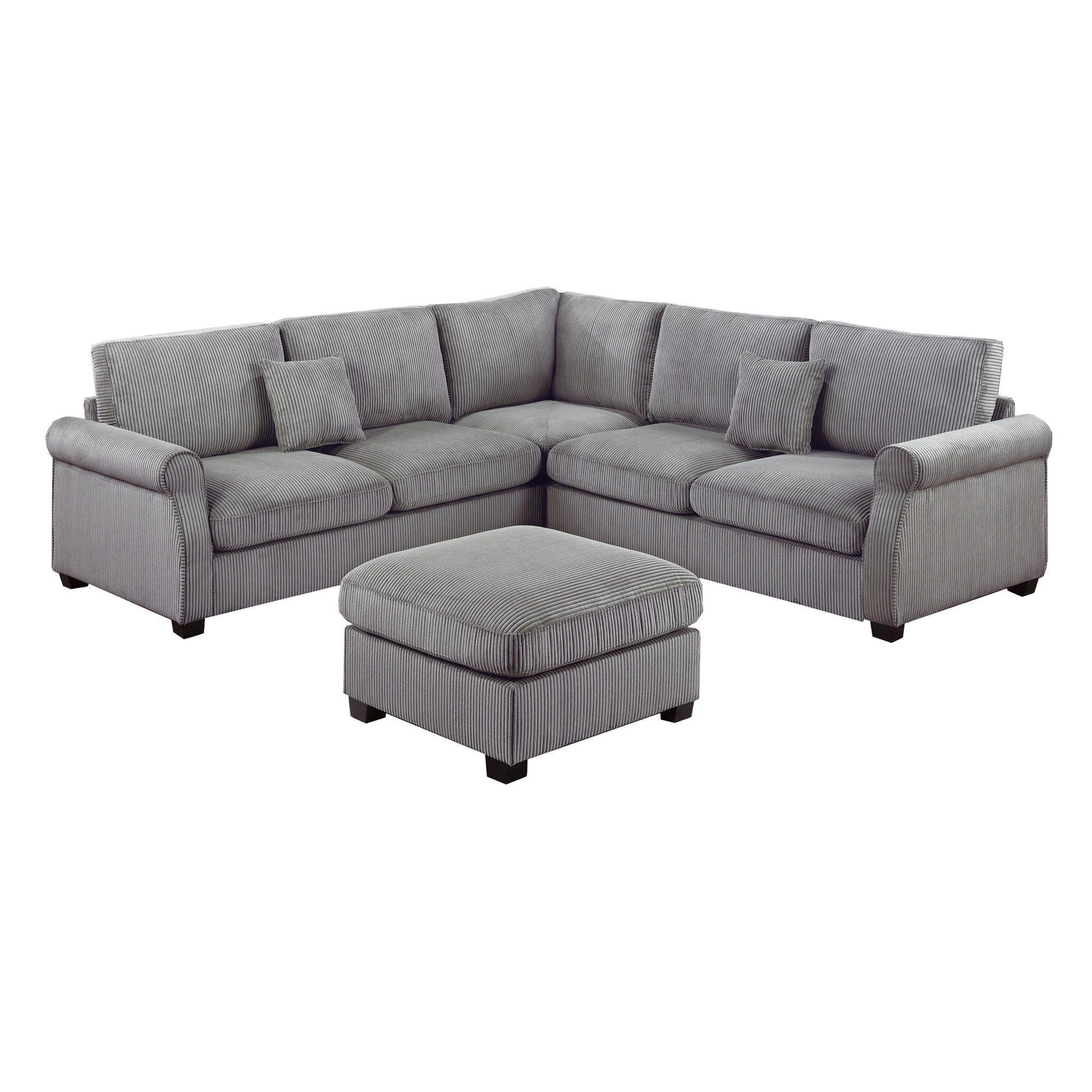 Modern Sectional Set With Corner Wedge, Loveseat, Ottoman &amp; 2 Pillows