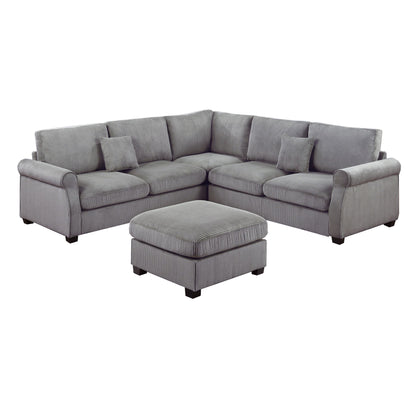 Modern Sectional Set With Corner Wedge, Loveseat, Ottoman &amp; 2 Pillows
