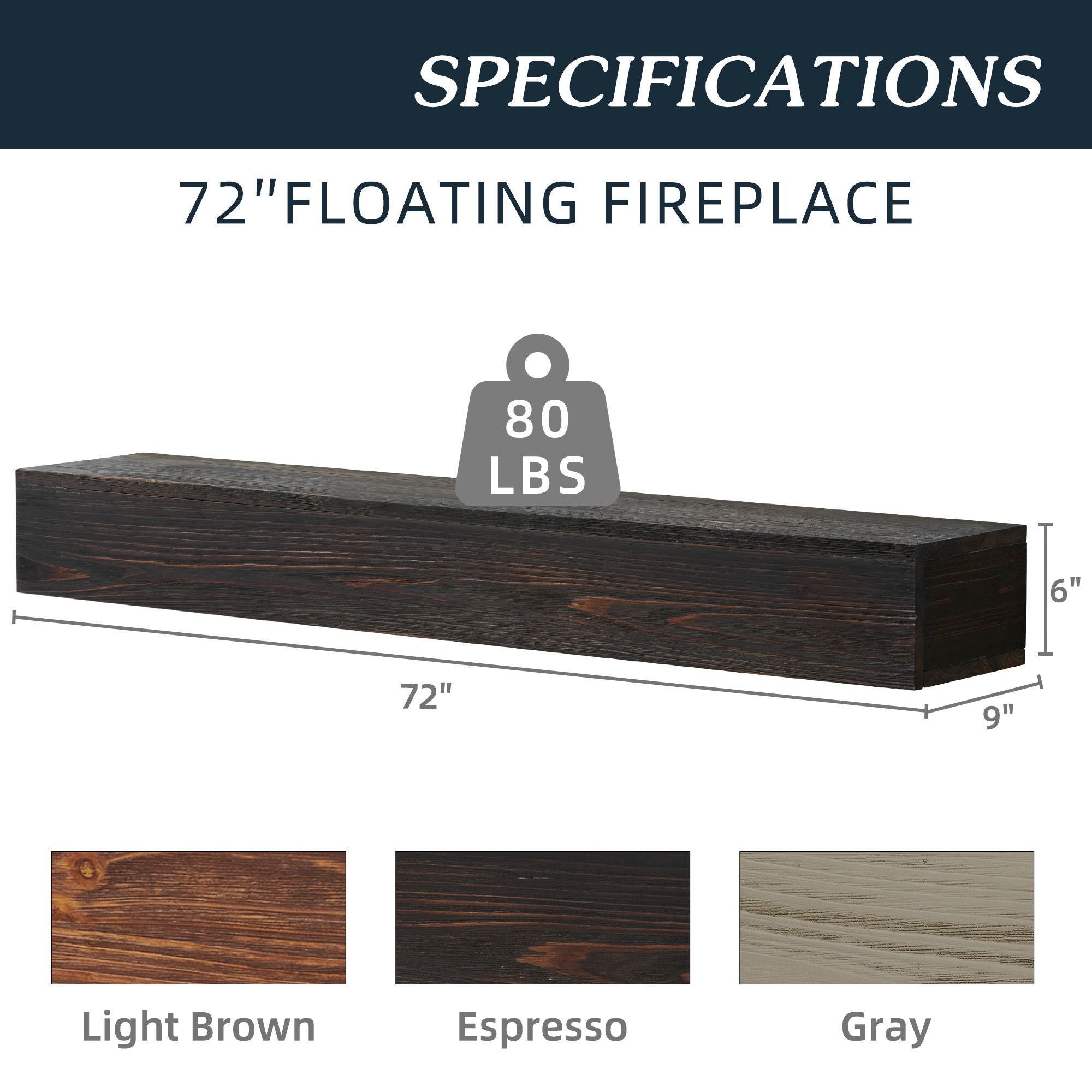 Rustic Wood Fireplace Mantel, Wall-Mounted &amp; Floating Shelf For Home Decor