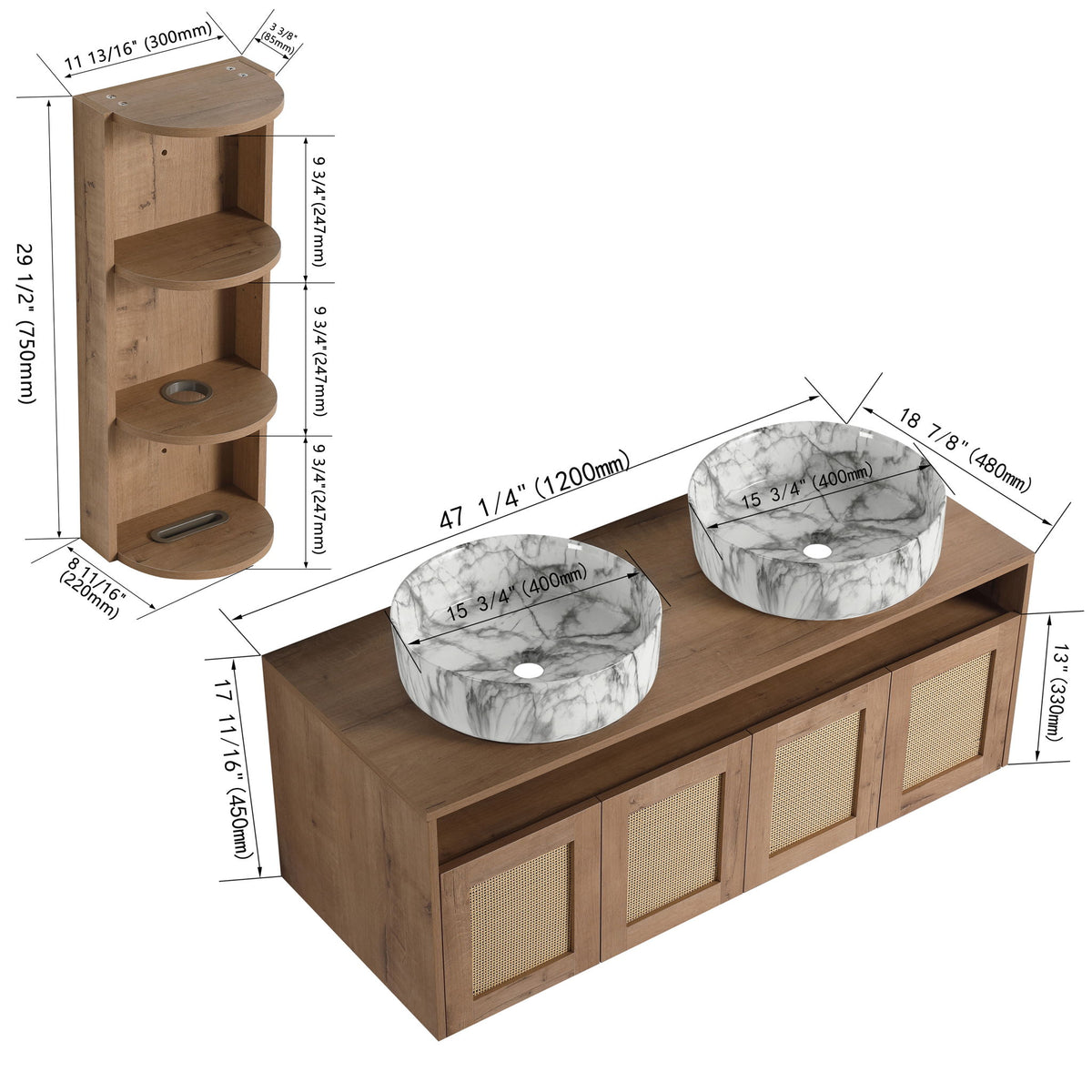 Bathroom Vanity &amp; Art Sink And Storage Rack, Float Mounting Design