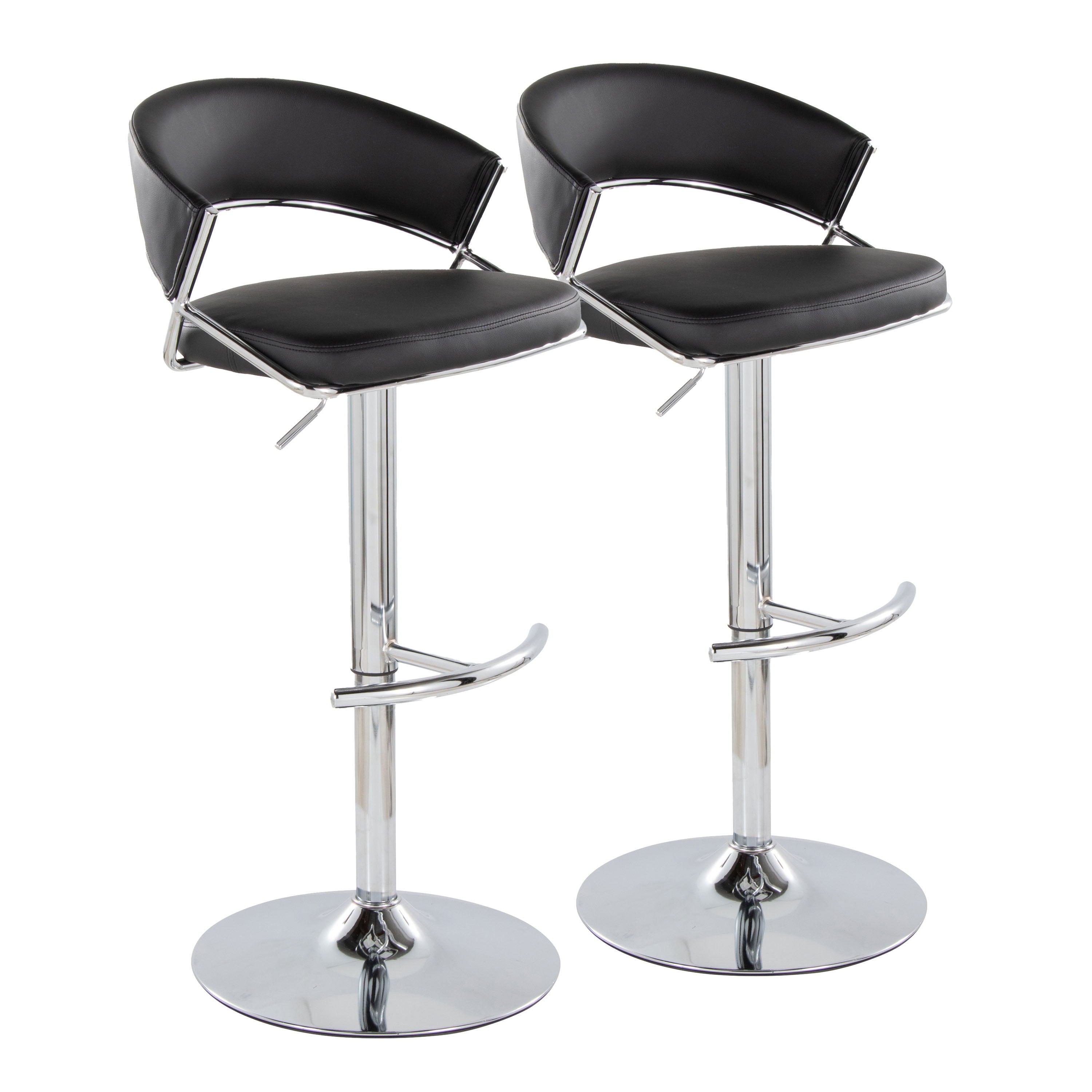 Jie - Contemporary Adjustable Barstool With Swivel &amp; Rounded T Footrest (Set of 2)