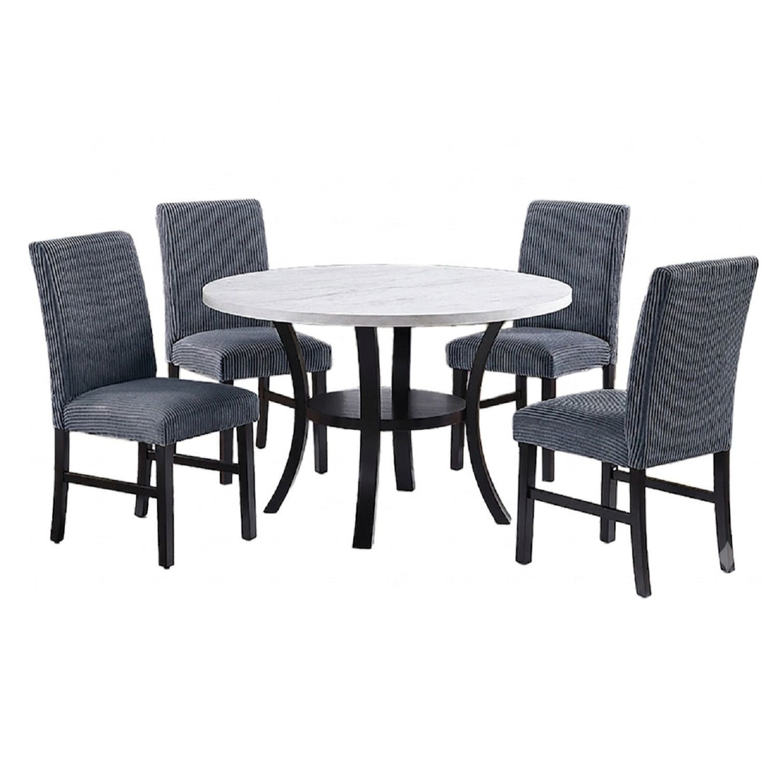 Elegant 5 Piece Dining Set Dark Chairs Top Table With Lower Shelf Kitchen Dining Room