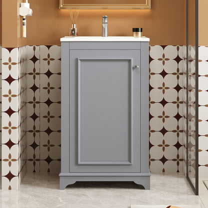 Bathroom Vanity With Sink, Freestanding Single Cabinet Set, Soft Close Door, Adjustable Shelf