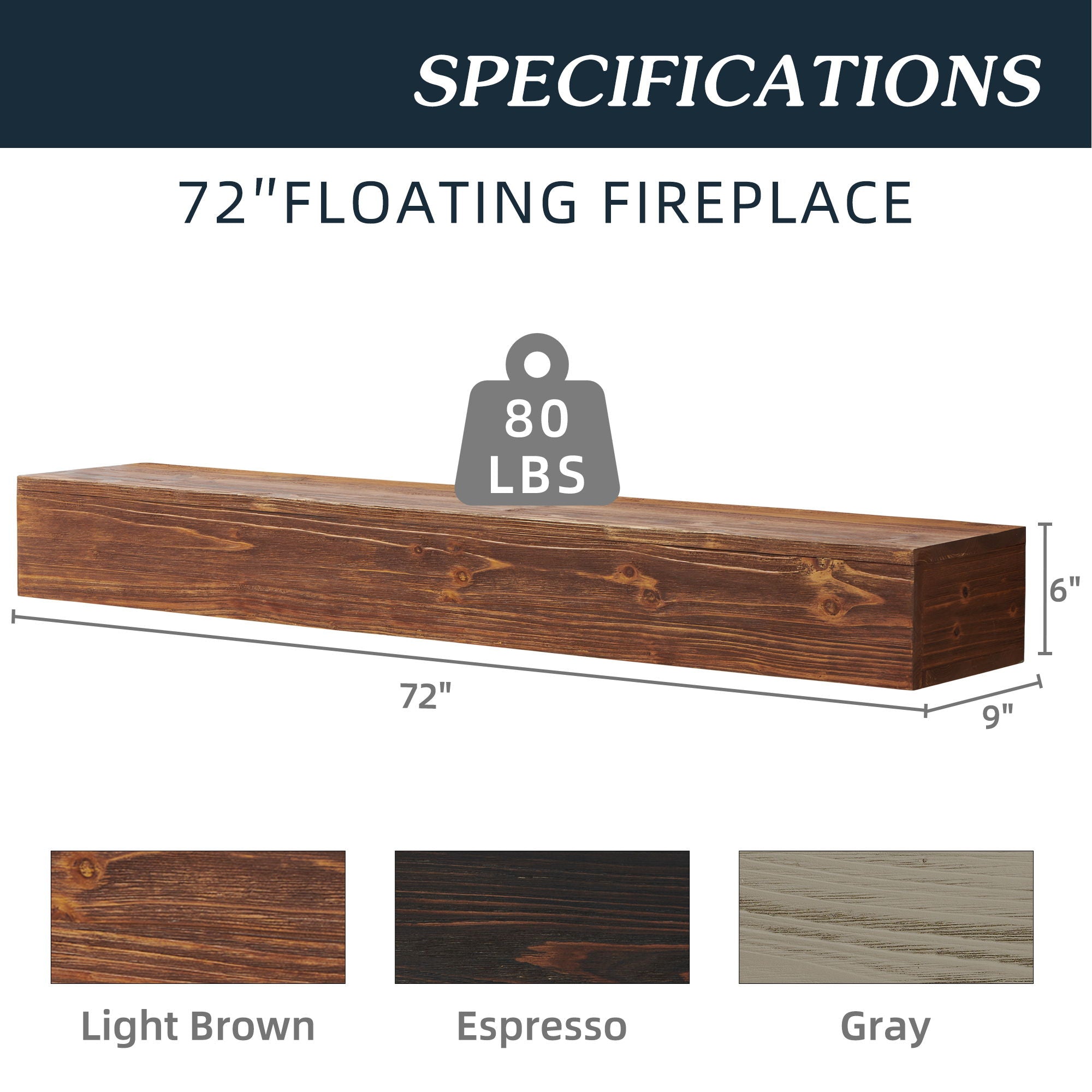 Rustic Wood Fireplace Mantel, Wall-Mounted &amp; Floating Shelf For Home Decor