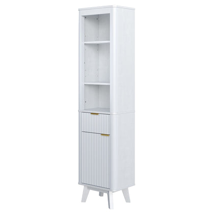 Tall Bathroom Storage Cabinet With Adjustable Shelves And 1 Drawer &amp; Door