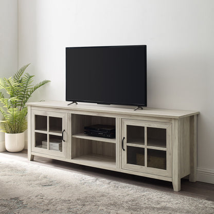 Modern Farmhouse 2 Door Glass Windowpane 70&quot; TV Stand For 80&quot; TVs