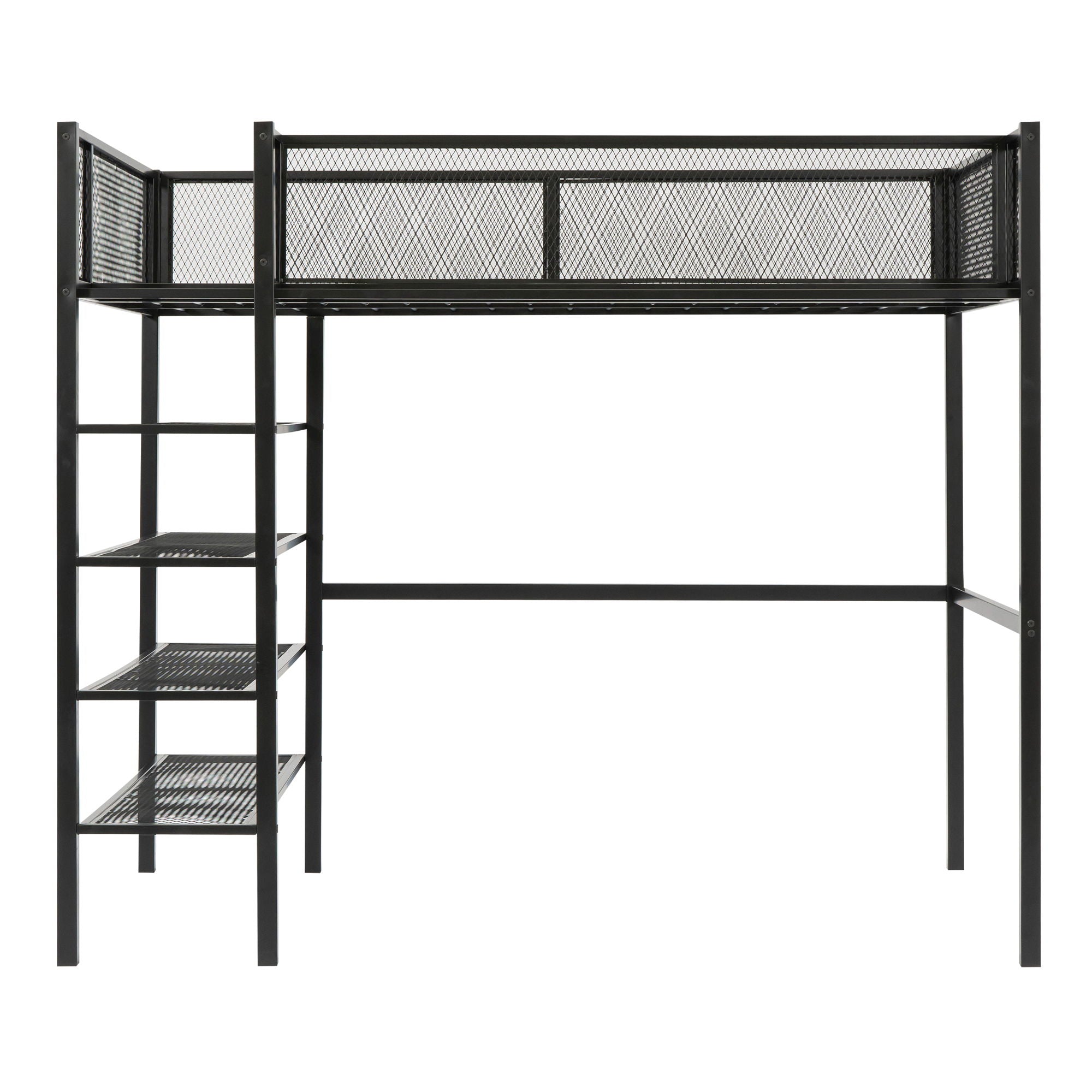 Loft Bed With 4 Tier Shelves And Storage