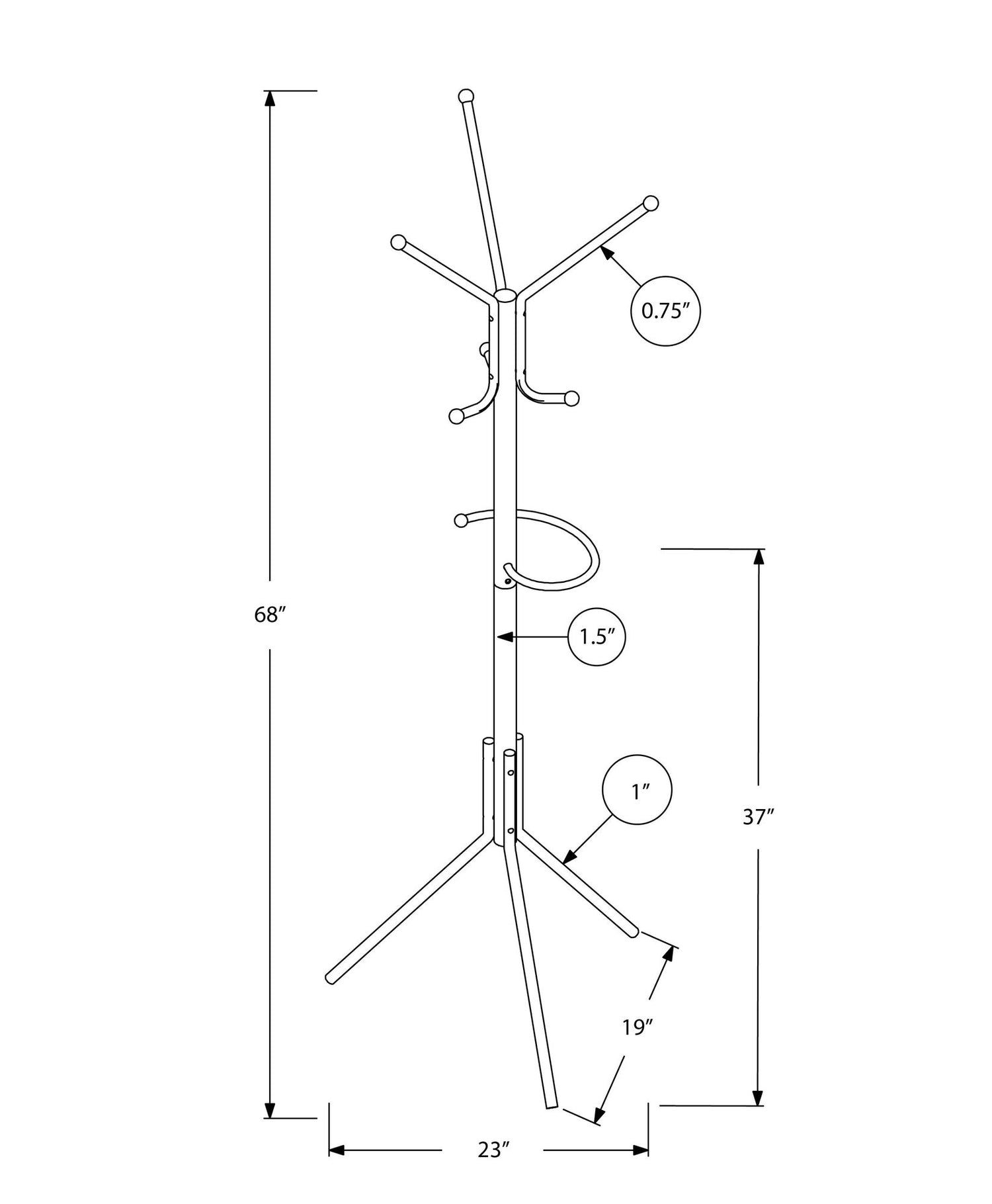 Coat Rack, Hall Tree, Free Standing, Hanging Bar, 6 Hooks, Entryway, Contemporary &amp; Modern