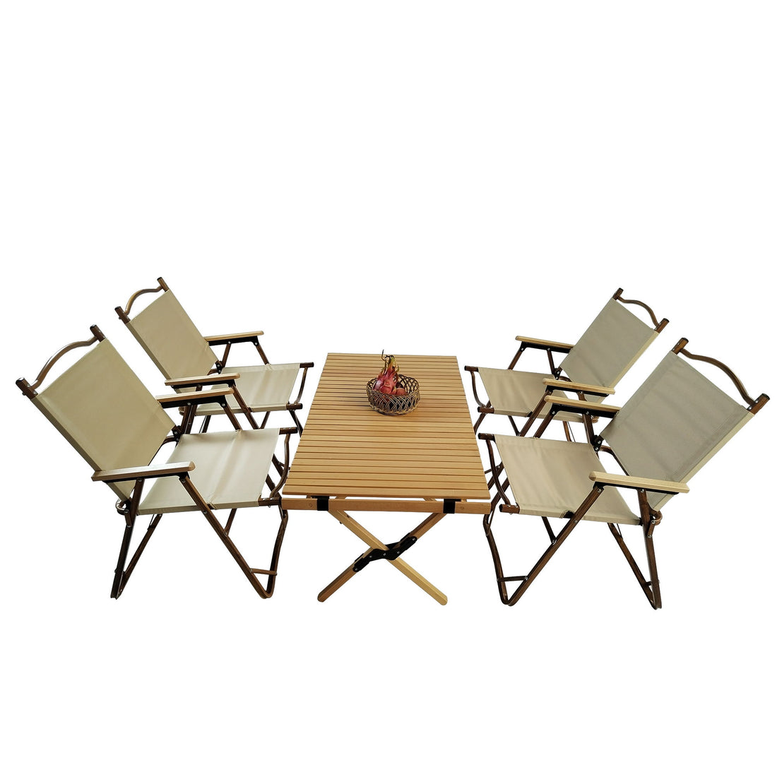 5 Pieces Dining Set, Multi-Function Foldable And Portable, 1 Dining Table &amp; 4 Folding Chairs, Indoor And Outdoor Universal For Children - Natural
