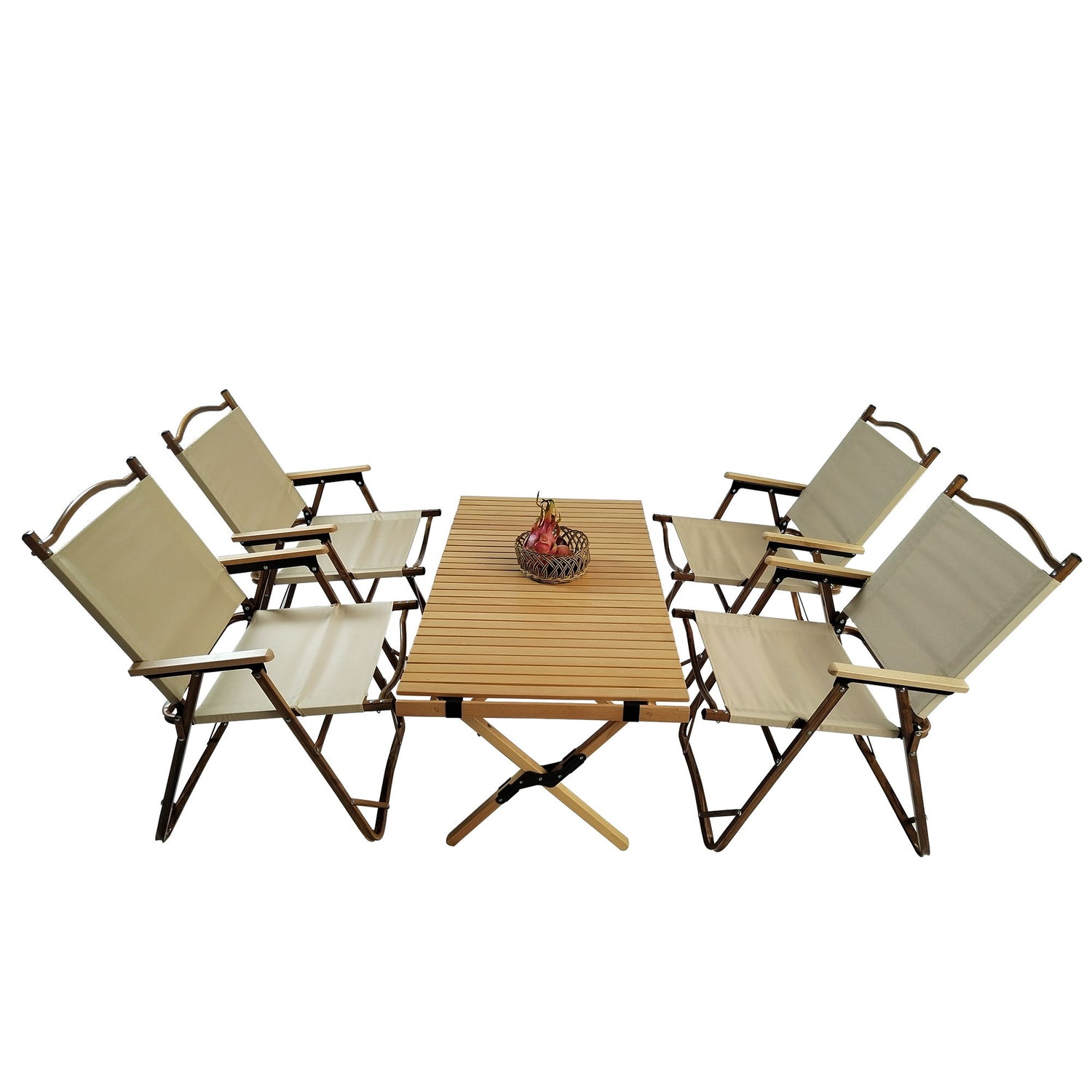 5 Pieces Dining Set, Multi-Function Foldable And Portable, 1 Dining Table &amp; 4 Folding Chairs, Indoor And Outdoor Universal For Children - Natural