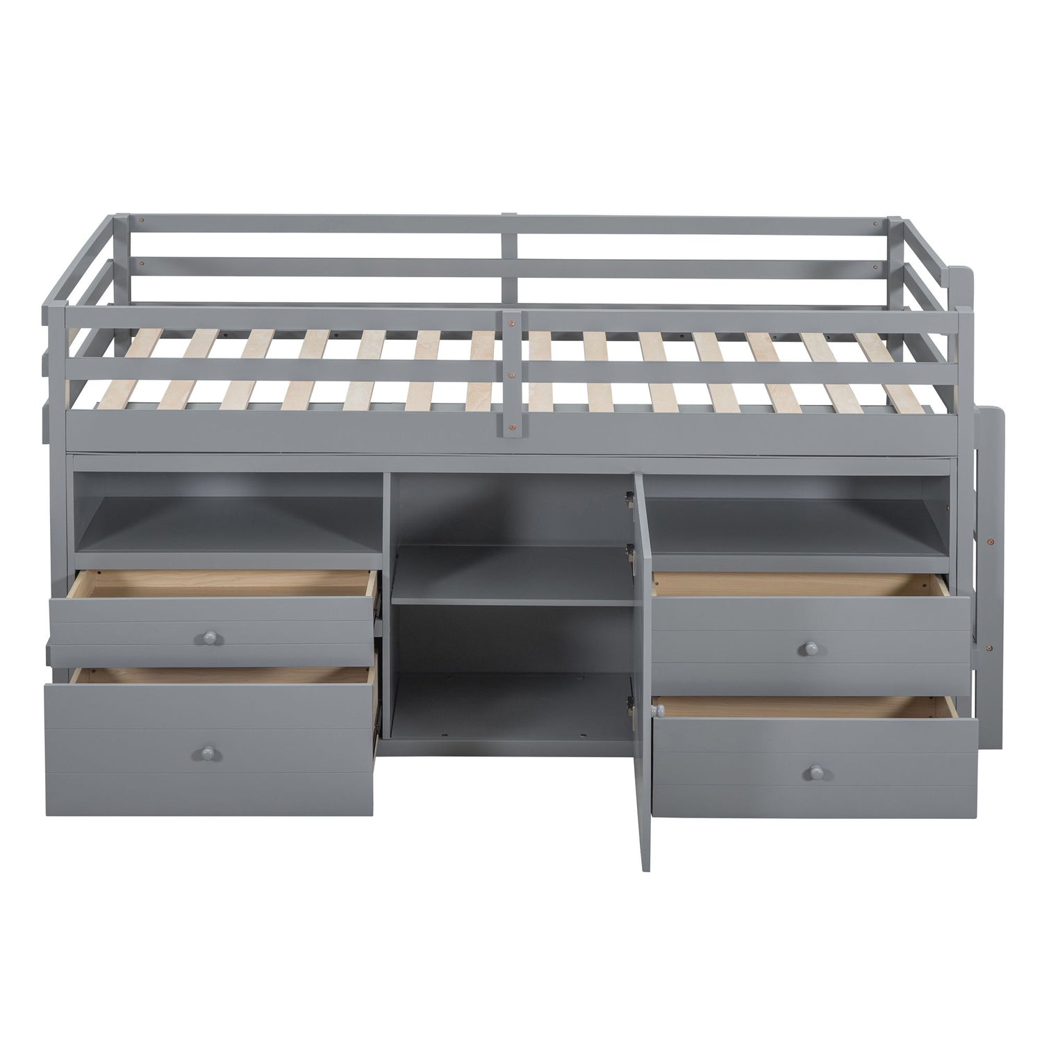 Loft Bed With 4 Drawers, Underneath Cabinet And Shelves