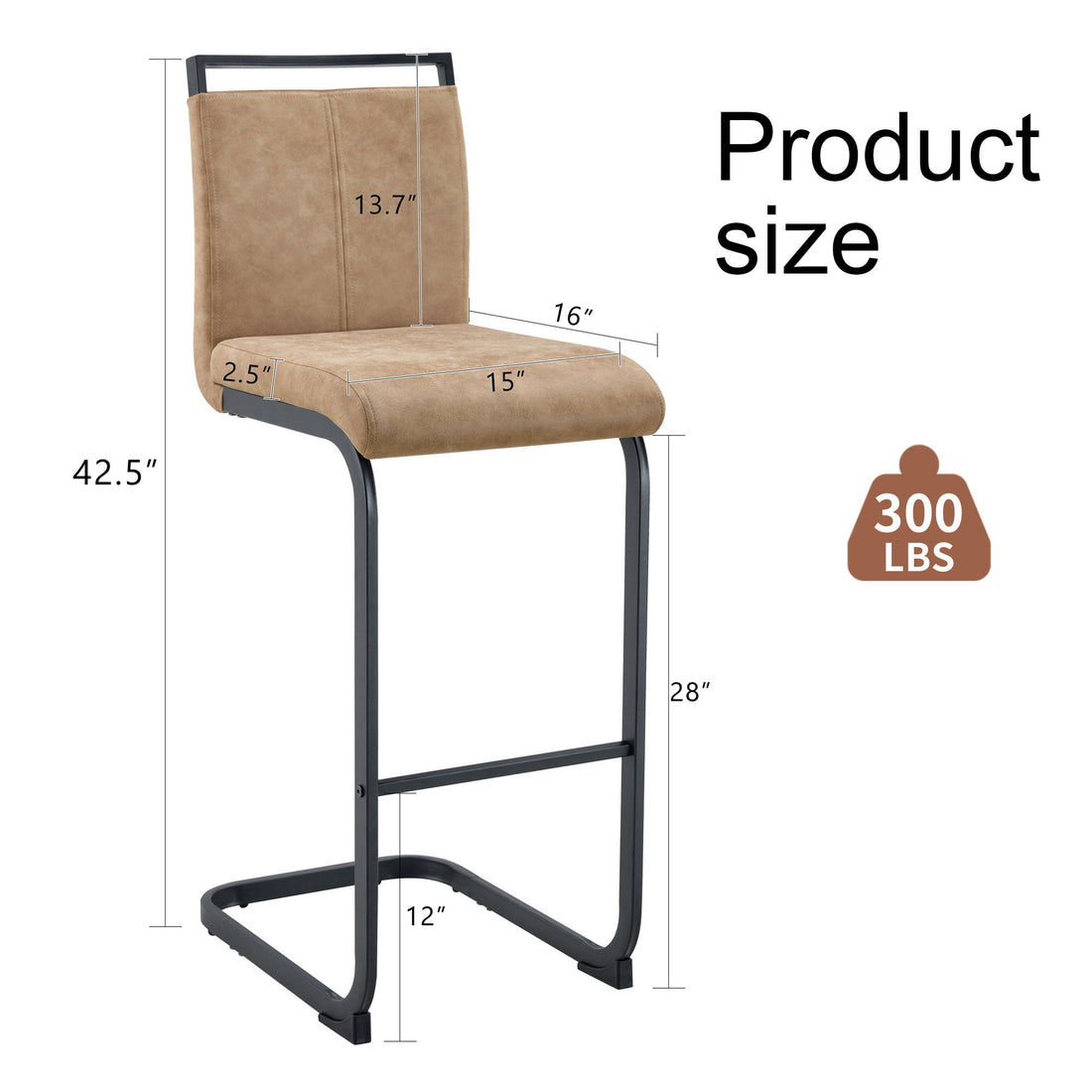 Modern Tech Fabric Bar Stool (Set of 2) With Metal Legs 42.5&quot; Tall For Home Bar &amp; Restaurant - Black / Brown