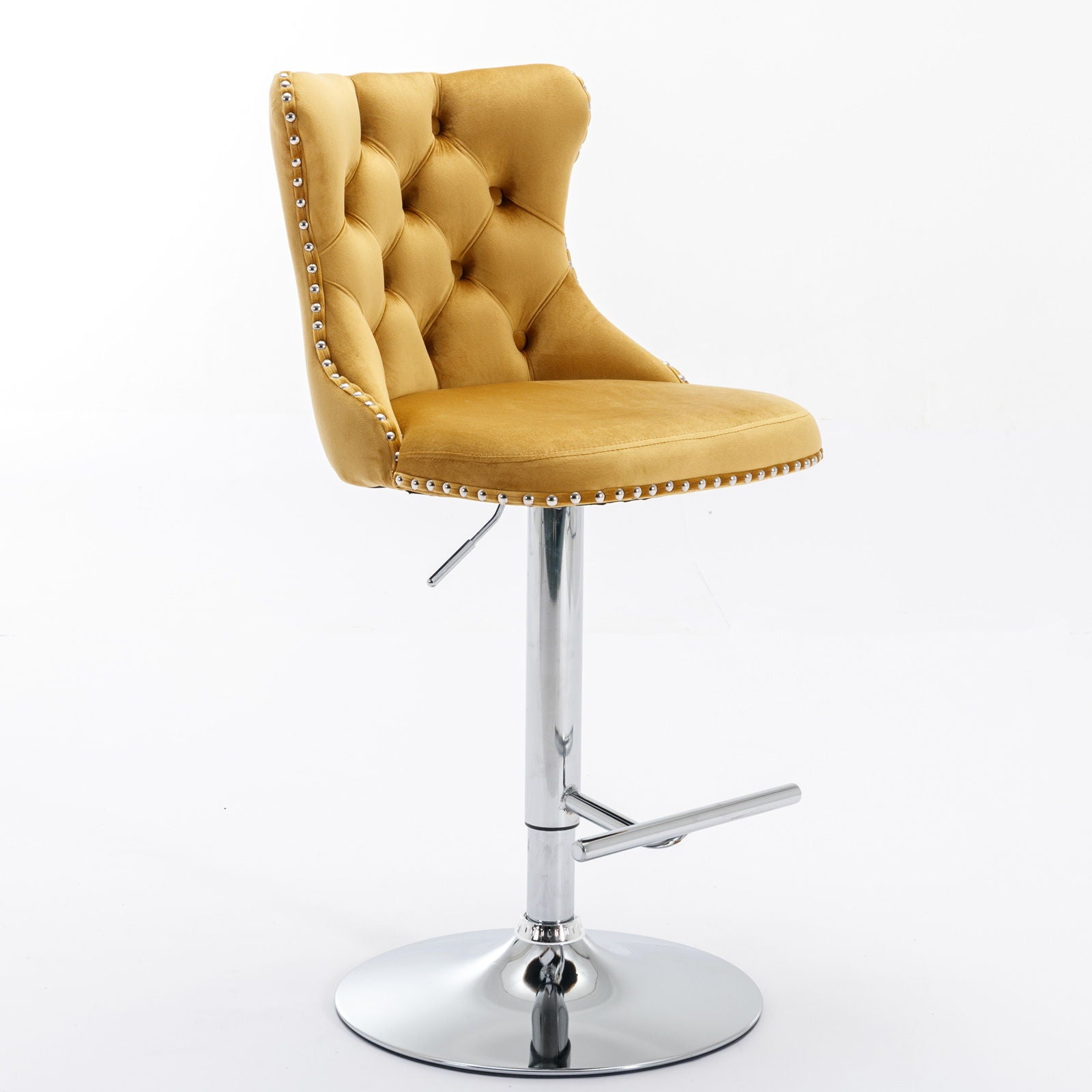 Swivel Velvet Barstools Adjusatble Seat Height From 25-33&quot;, Modern Upholstered Chrome Base Bar Stools With Backs Comfortable Tufted For Home Pub And Kitchen Island (Set of 2)