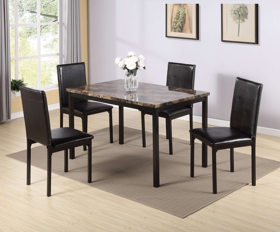 5 Piece Dinning Set With Faux Marble Top, Table &amp; 4 Chairs - Black