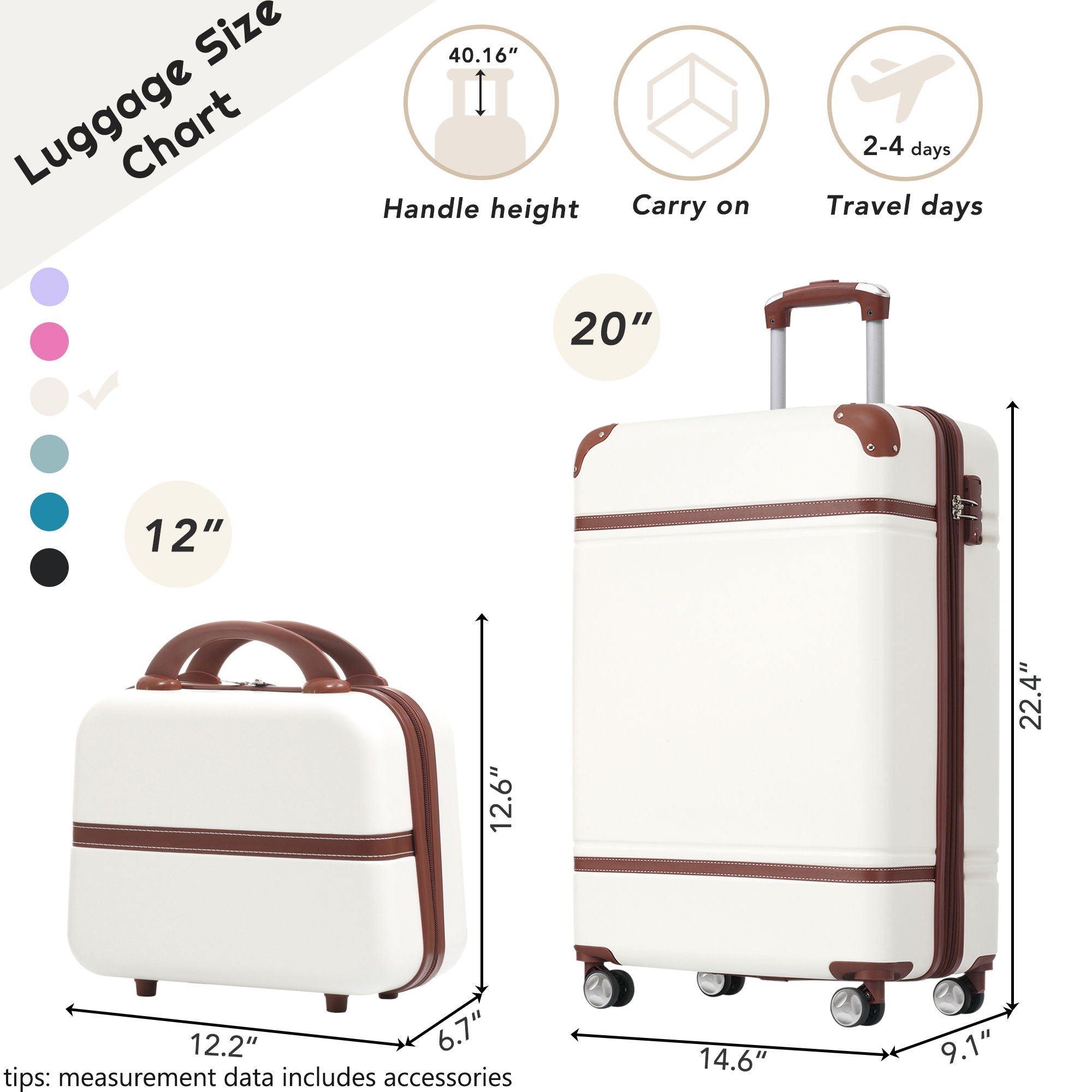 20&quot; Hardside Luggage With Cosmetic Case, 2 Piece Lightweight Suitcase Set With Spinner Wheels, Carry On Vintage Luggage