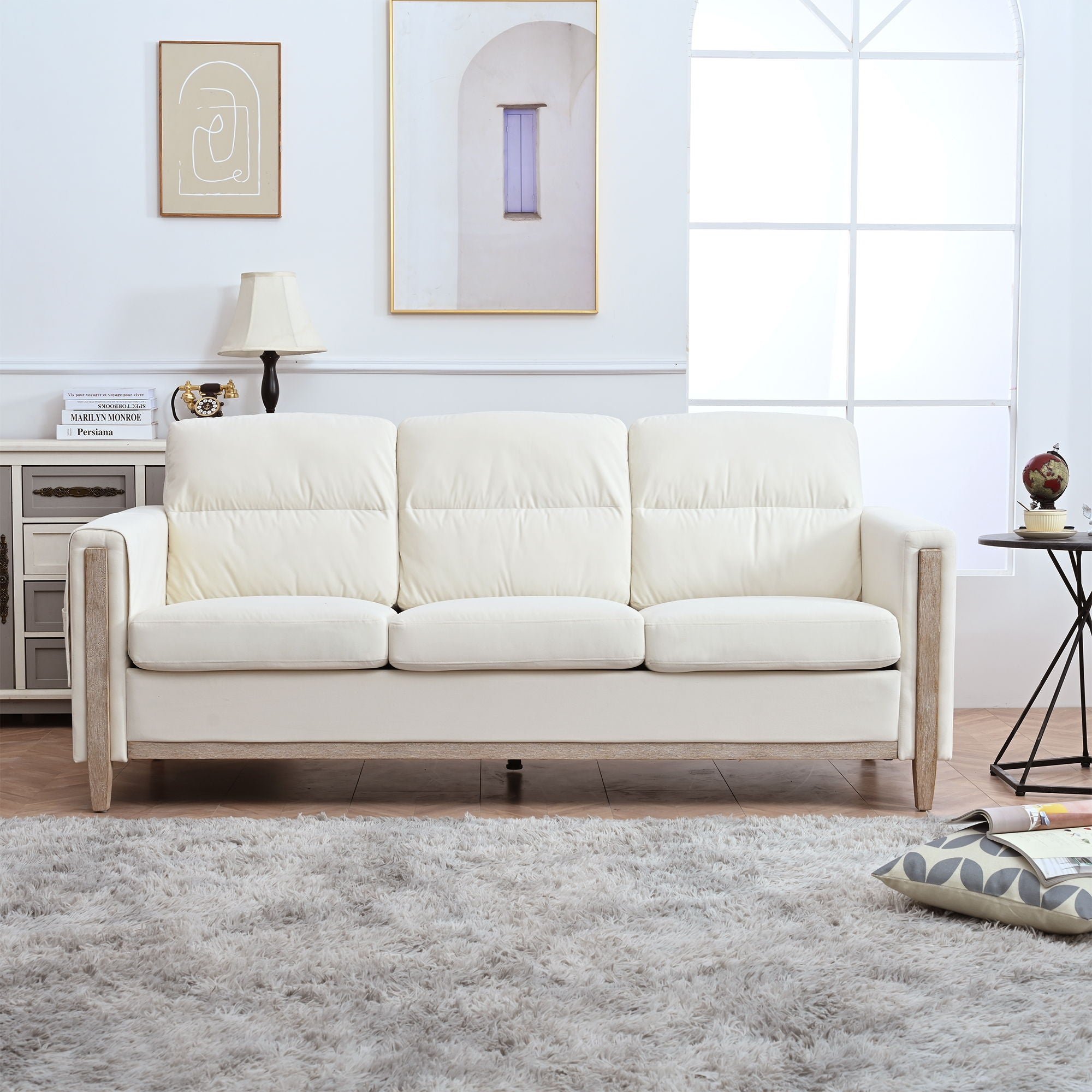 Comfortable Solid Wood Three-Seater Sofa, Soft Cushions, Durable And Long-Lasting, 79.5&quot; Sofa Couch For Living Room