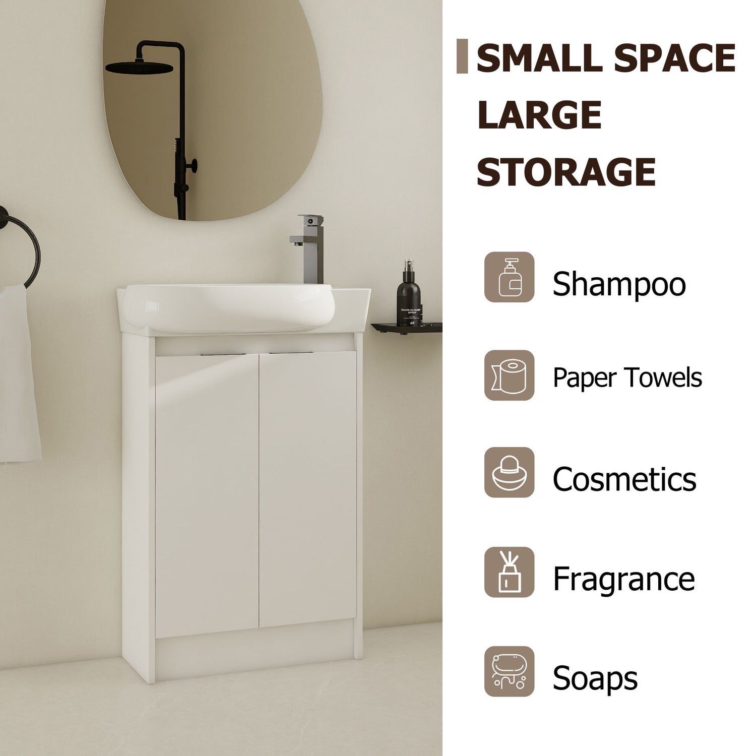Freestanding Bathroom Vanity &amp; Sink, Soft Close Doors