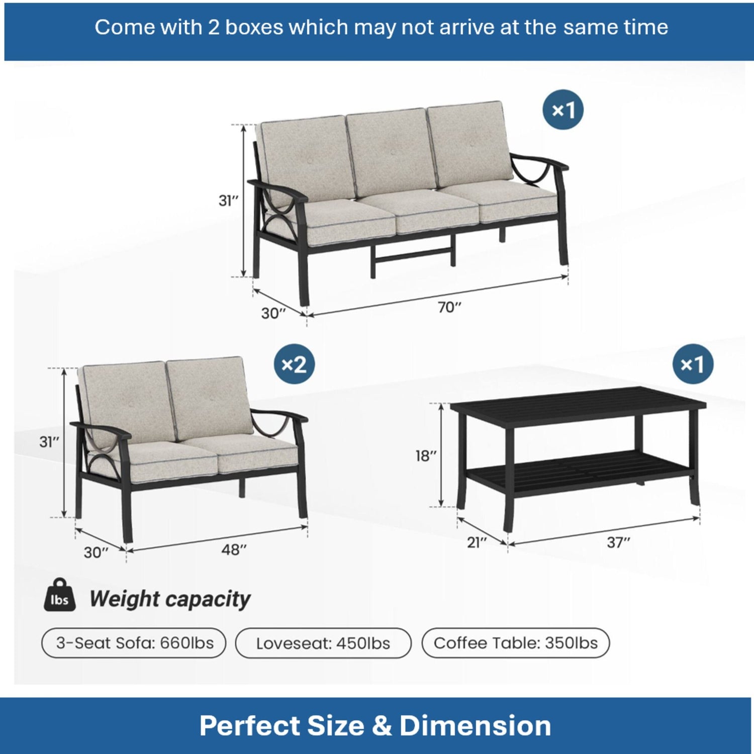 Patio Furniture Set &amp; Coffee Table And Cushions For Backyard