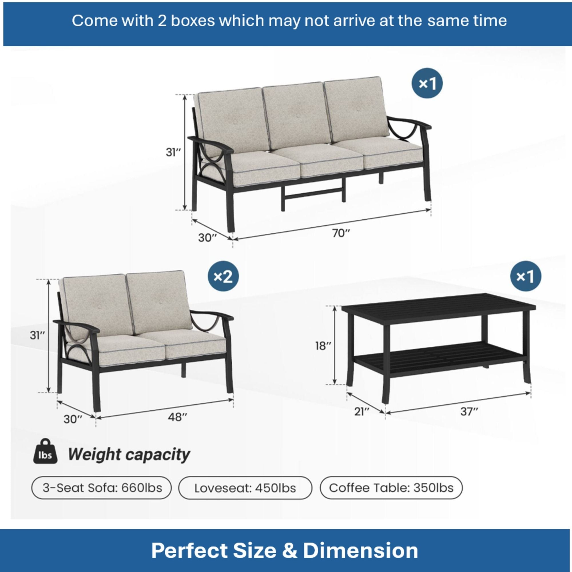 Patio Furniture Set &amp; Coffee Table And Cushions For Backyard