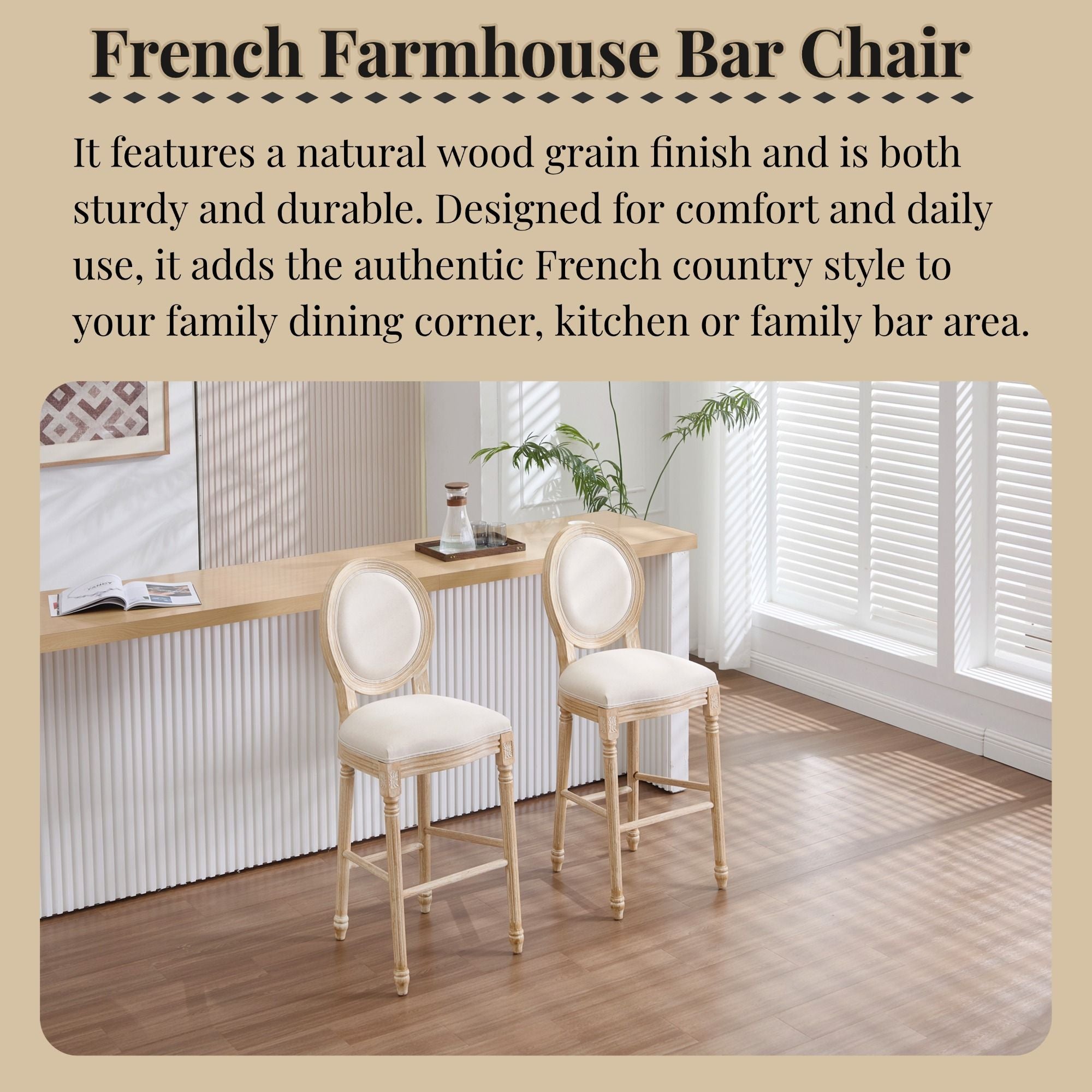 French Country Bar Chairs &amp; Round Back (Set of 2)