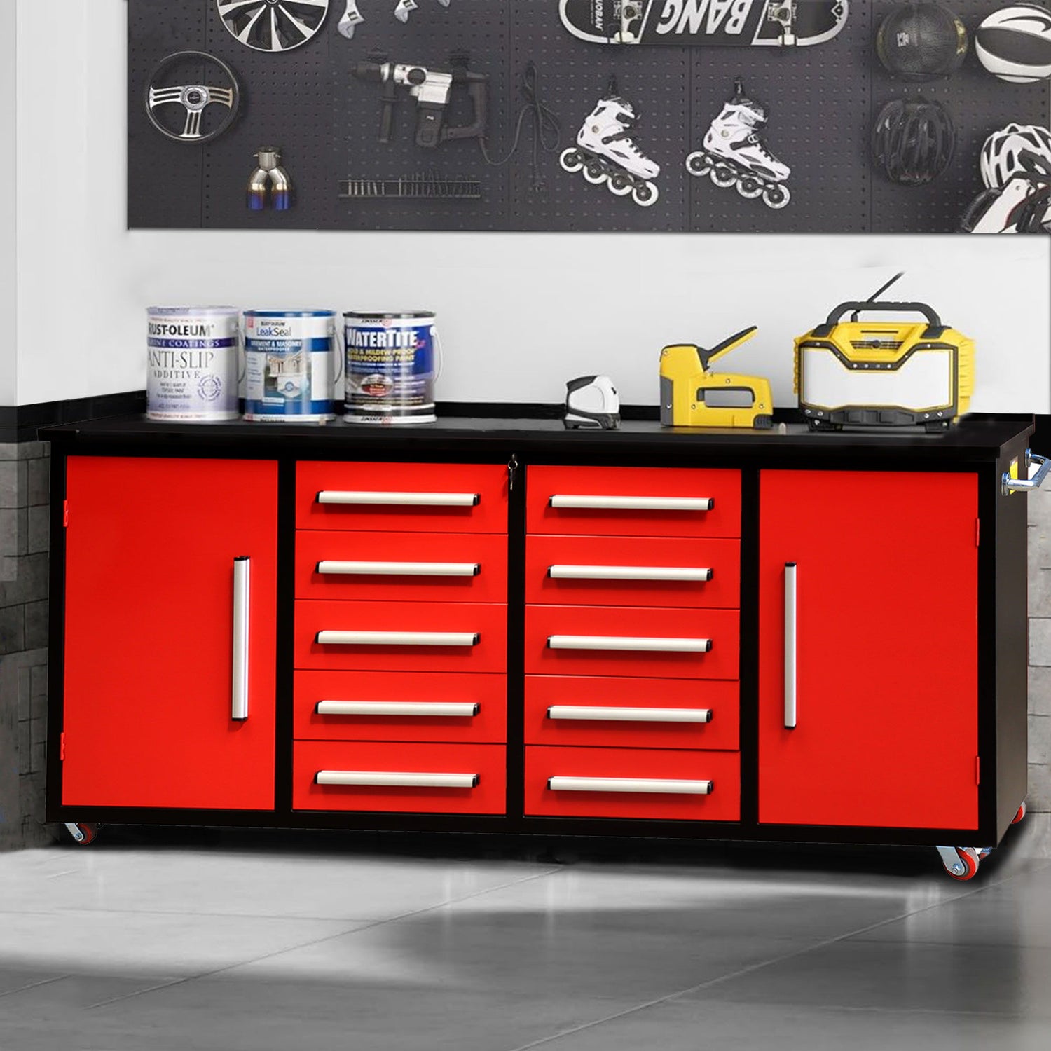 Storage Cabinets With Workbench (10 Drawers &amp; 2 Cabinets)