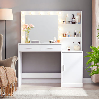 Vanity Desk With Mirror And Lights, 46.4In Dressing Table With 2 Large Drawer &amp; Large Vertical Organizer, 3 Level Dresser &amp; 3 Lighting Modes Adjustable Brightness, Suitable For Bedroom