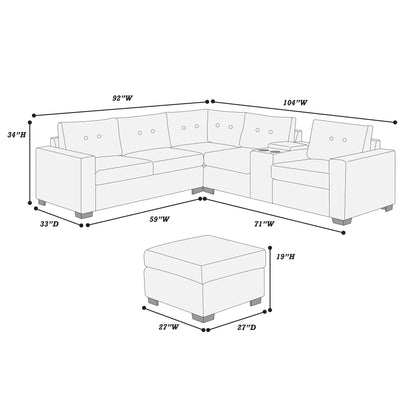 Sectional Set With Reversible Loveseat, USB Console, Corner Wedge &amp; Ottoman