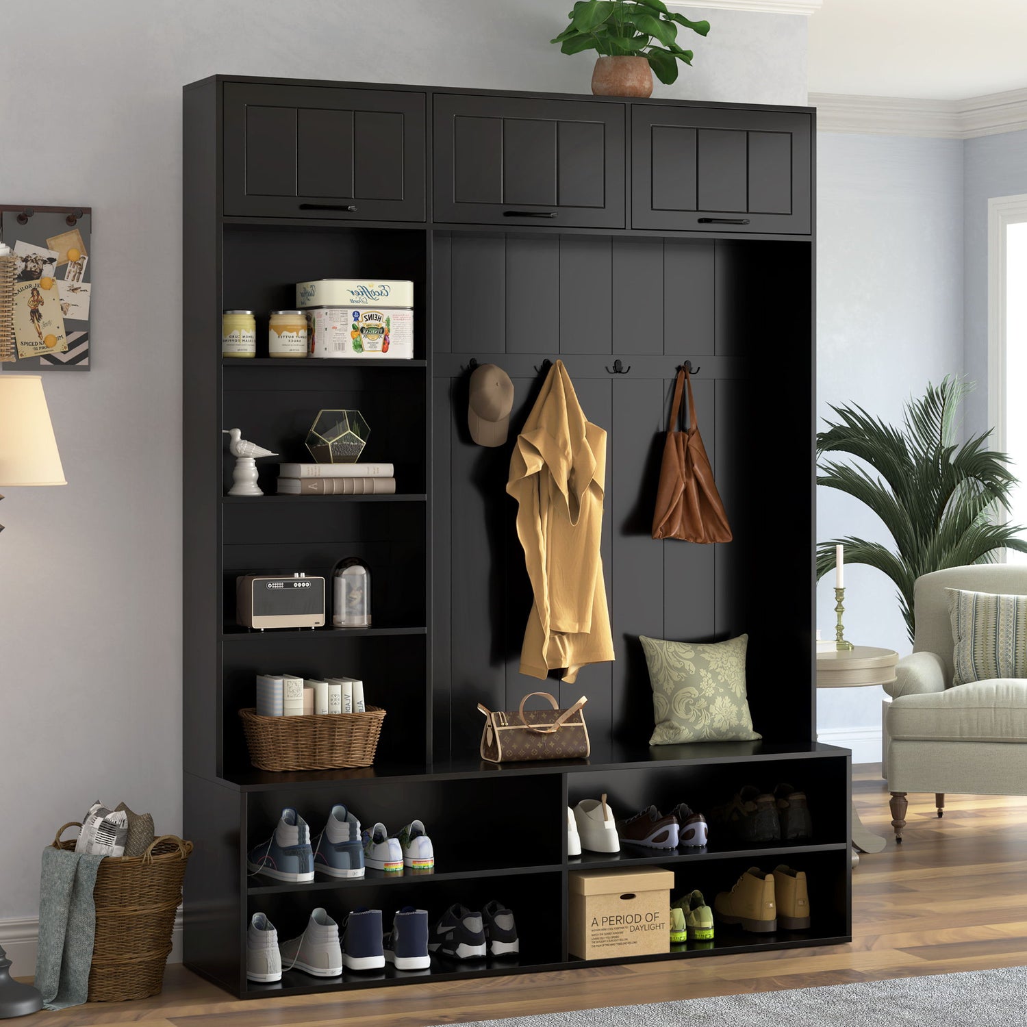 Farmhouse Hall Tree &amp; Bench And Shoe Storage