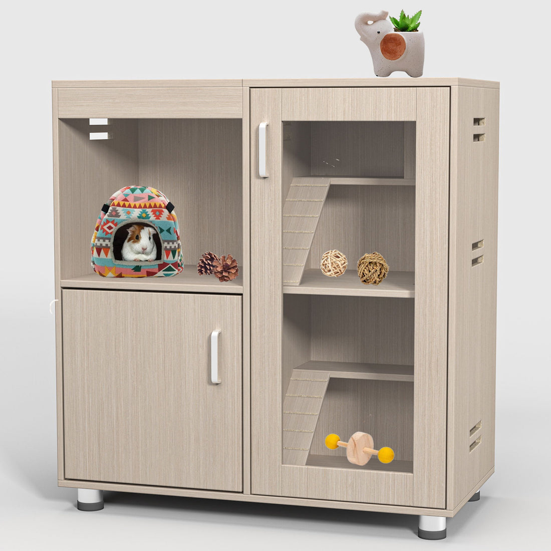 Guinea Pig Cages, 4 Tier Hamster Cage Wood With Storage Cabinet, House For Rat Ch&quot; illa, Openable Top, Acrylic Windows, Living World Deluxe Habitat X-Large - Beige