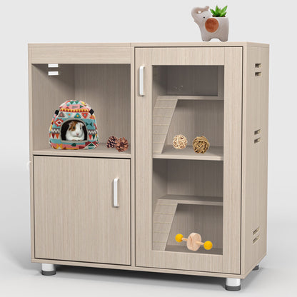 Guinea Pig Cages, 4 Tier Hamster Cage Wood With Storage Cabinet, House For Rat Ch&quot; illa, Openable Top, Acrylic Windows, Living World Deluxe Habitat X-Large - Beige
