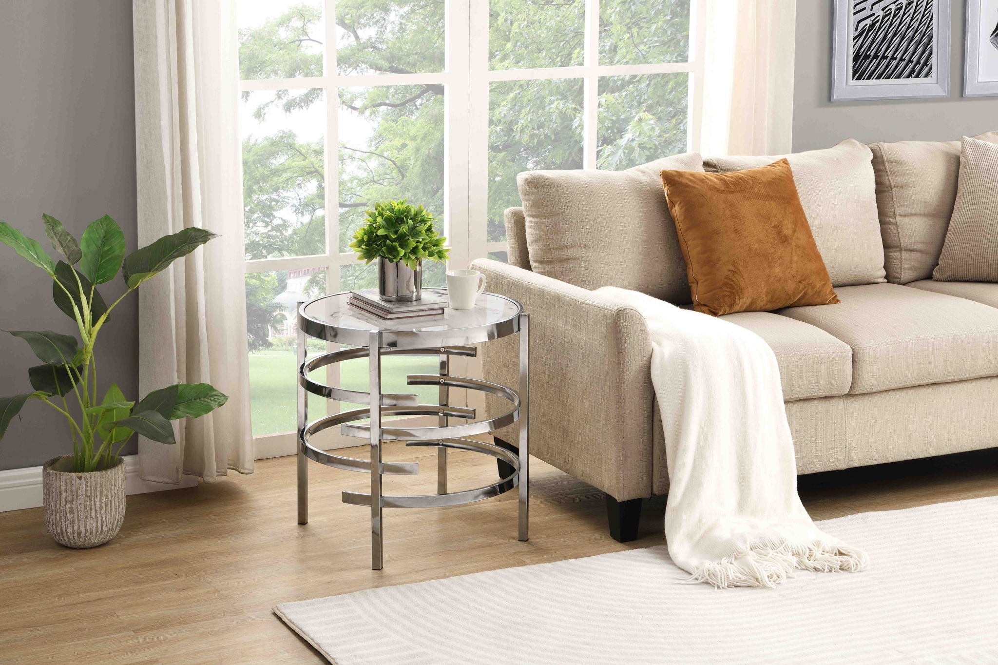 Elegant Round Table With Sintered Stone Top &amp; Sturdy Metal Frame