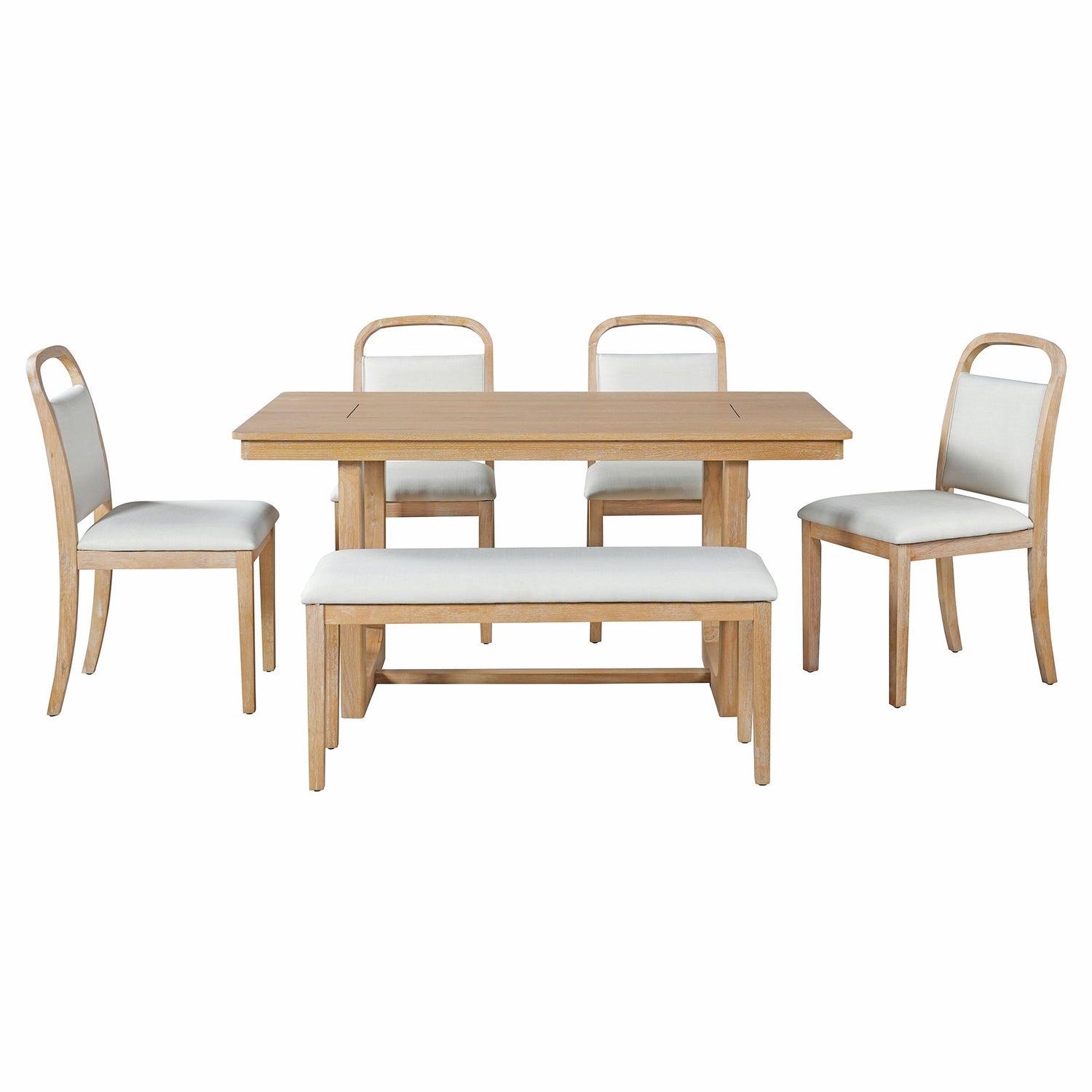 Farmhouse Dining Set With 4 Upholstered Chairs &amp; 1 Bench