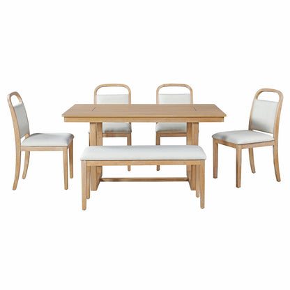 Farmhouse Dining Set With 4 Upholstered Chairs &amp; 1 Bench