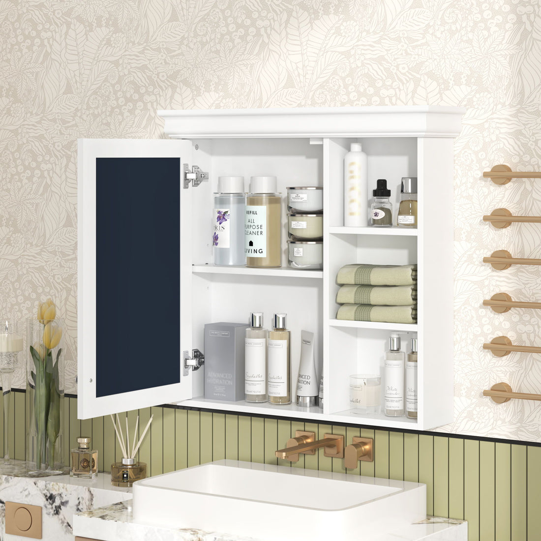 Bathroom Medicine Cabinet With Mirror, Wall Mounted Mirror Cabinet &amp; Storage Organizer, Over The Toilet Storage White Storage Cabinet For Bathroom - White