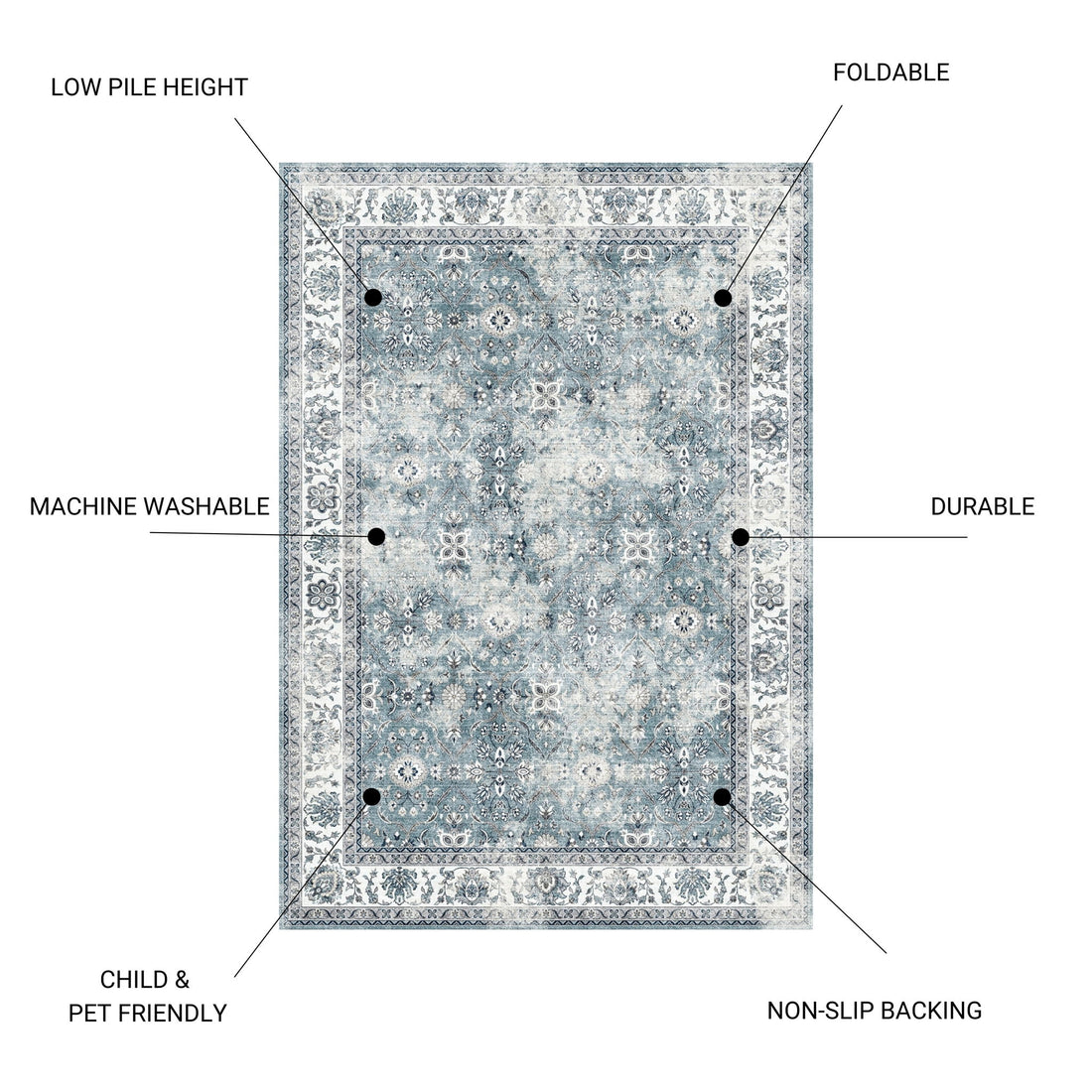 Toucan - Washable Non - Slip Area Rug, Elegant Design - Silver