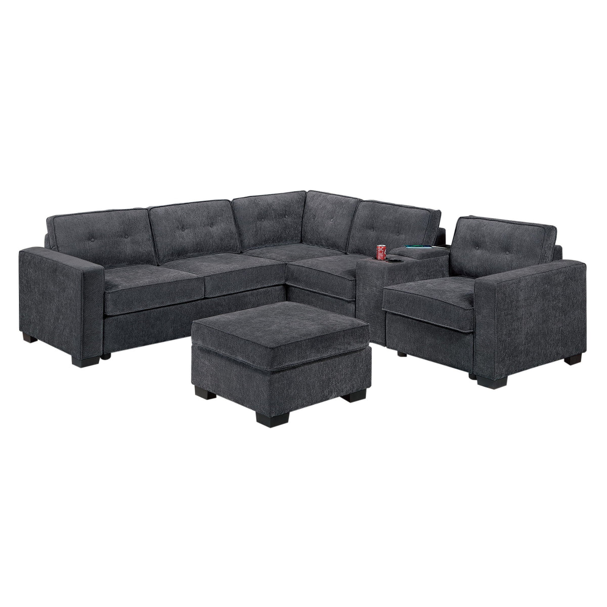 Sectional Set With Reversible Loveseat, USB Console, Corner Wedge &amp; Ottoman
