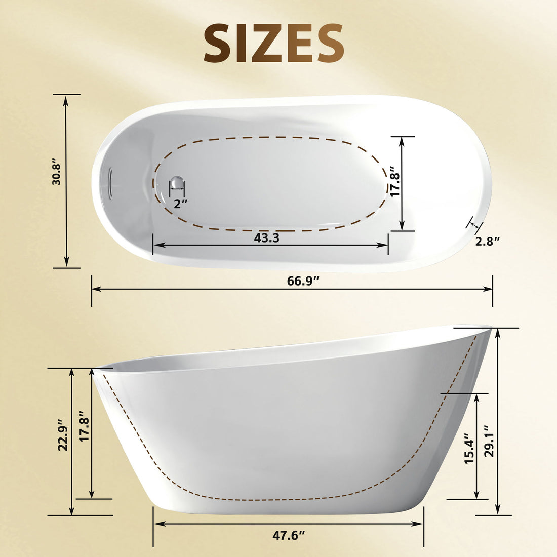 Special-Shaped Freestanding Slipper Bathtub, Overflow &amp; Pop Up Drain