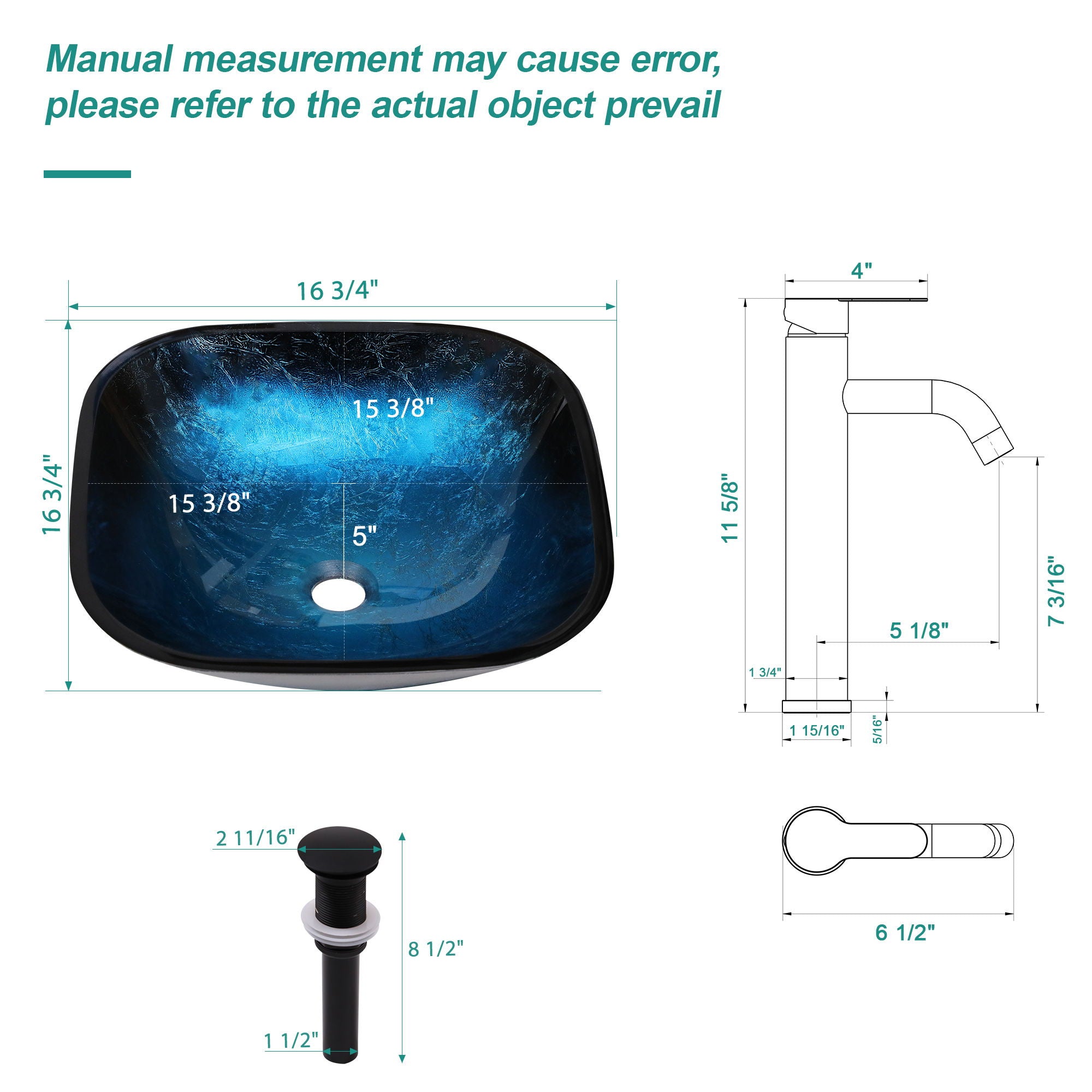 Artistic Vessel Sink With Faucet And Pop Up Drain - Blue