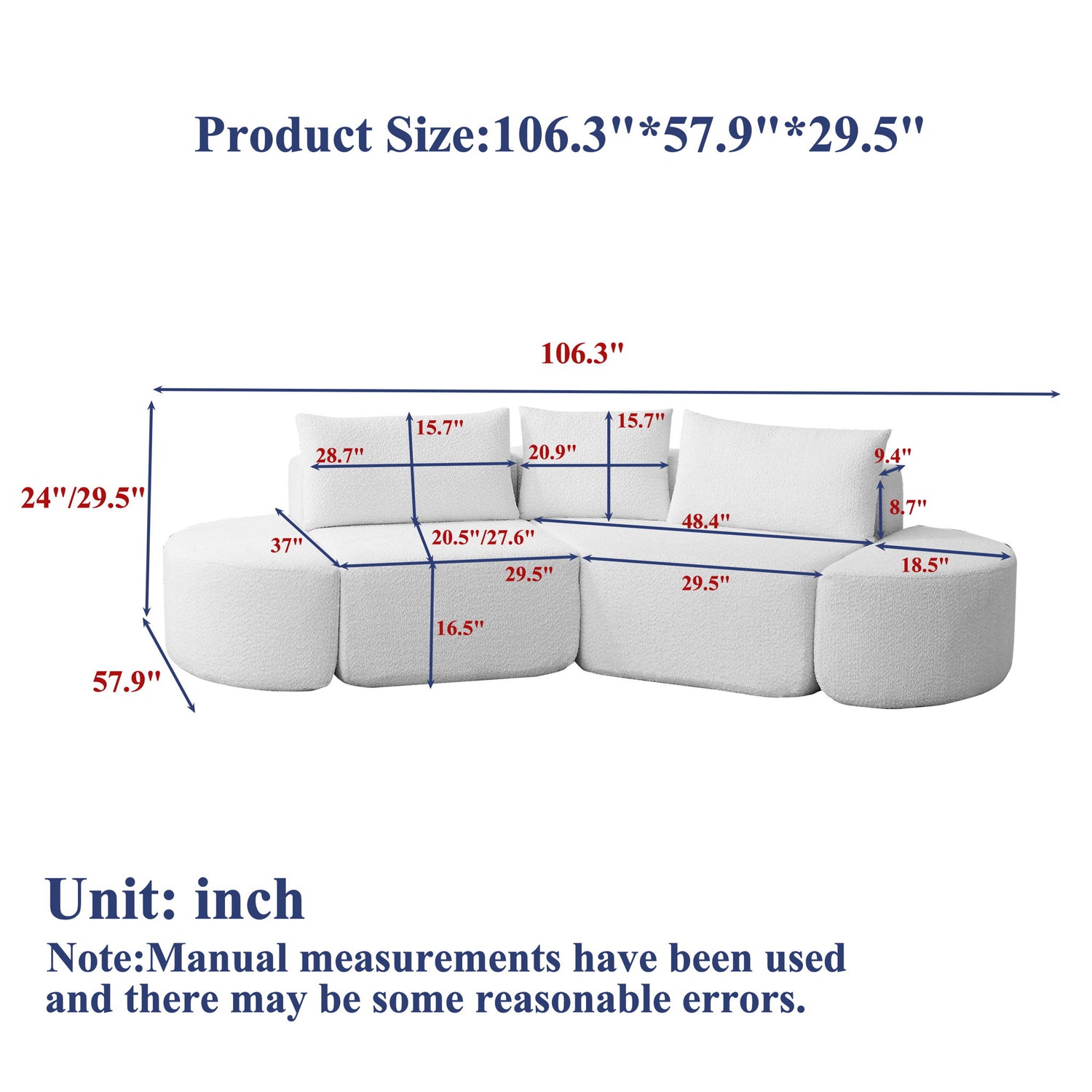 V - Shaped Modular Sofa Set With 3 Pillow