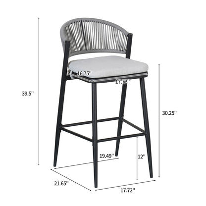 Outdoor Bar Height Metal Frame Counter Stools With Scallop Shaped Backrest &amp; Water Resistant Cushions