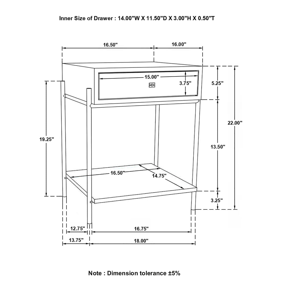 1 Drawer Accent Table With Bottom Shelf - Brown