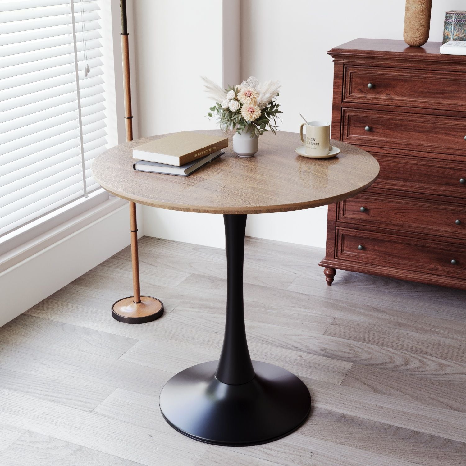 Mid Century Modern Round Dining Table With Top &amp; Pedestal Base