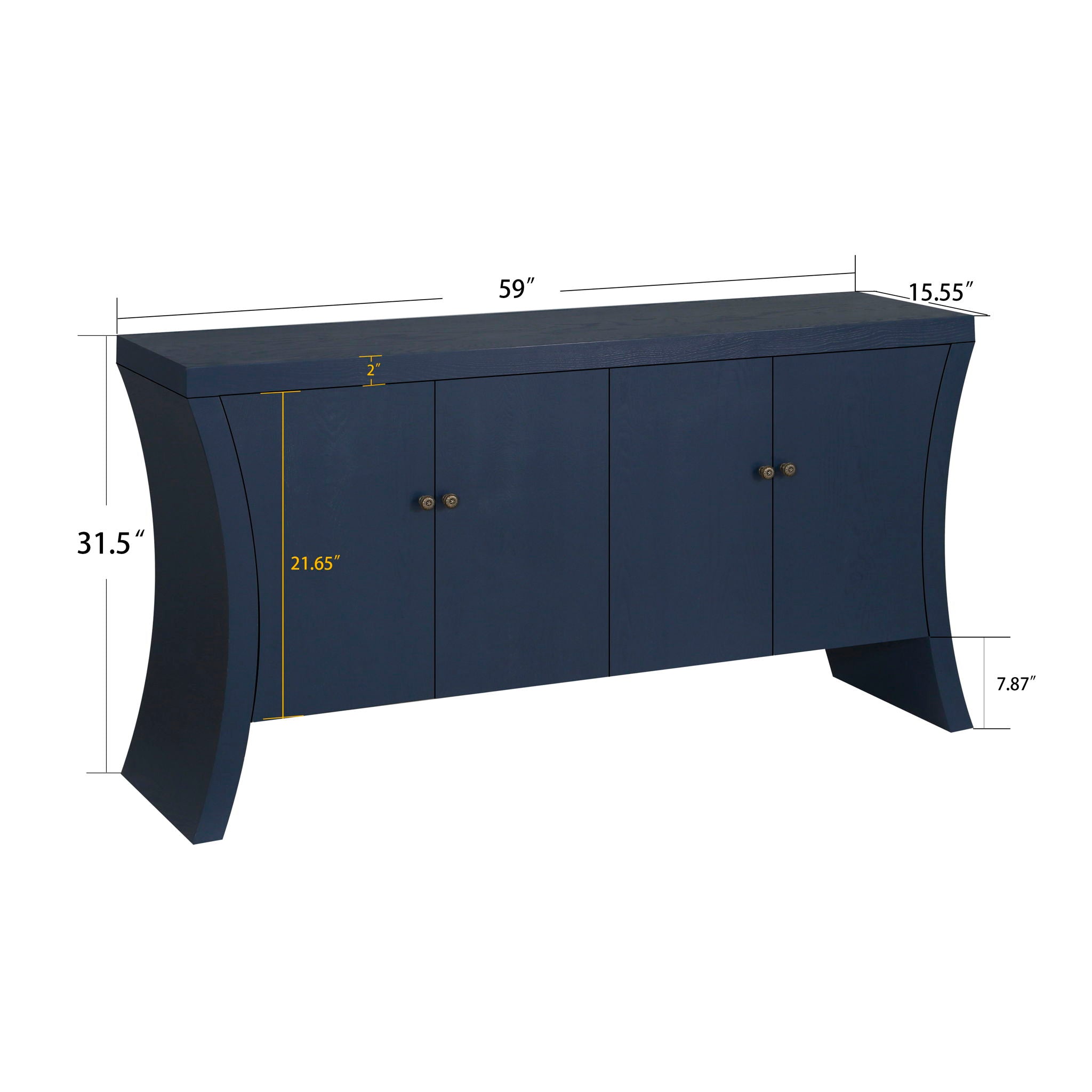 Refined Industrial 4 Door Credenza With Arc Legs &amp; Bronze Clasps