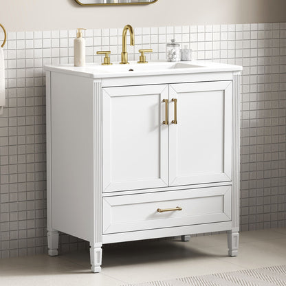 Elegant Fluted Bathroom Vanity With Sink, Soft Close Doors &amp; Drawer
