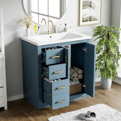 Ceramic Sink Combo, Freestanding Vanity Set With 3 Drawers &amp; Soft Closing Doors